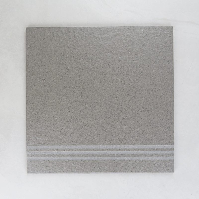 Shaded Bush Hammer Grey Outdoor Tread Tile