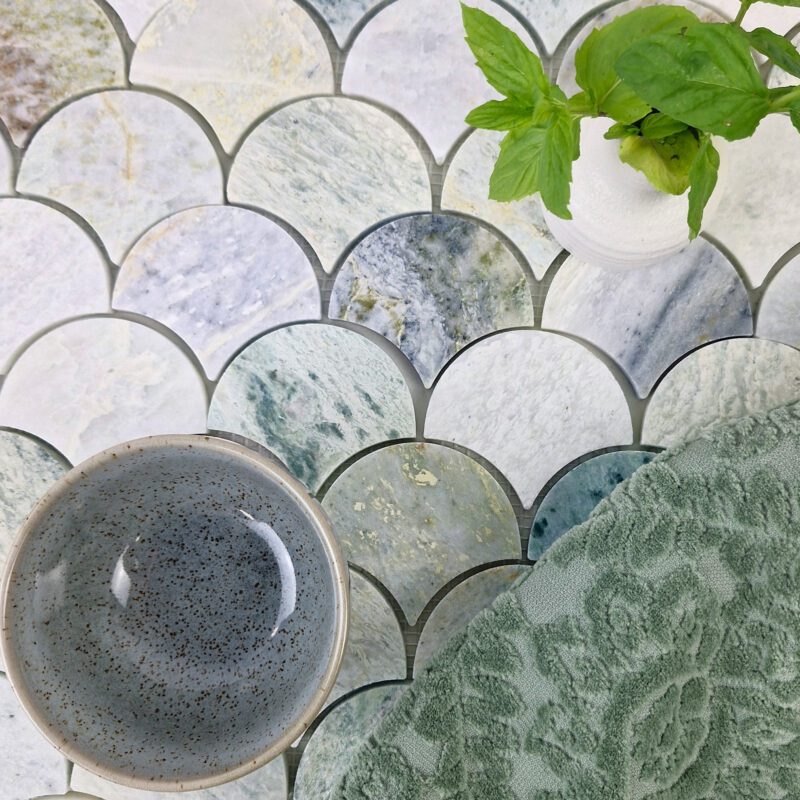 Aura Ming Green Fishscale Fan Mosaic