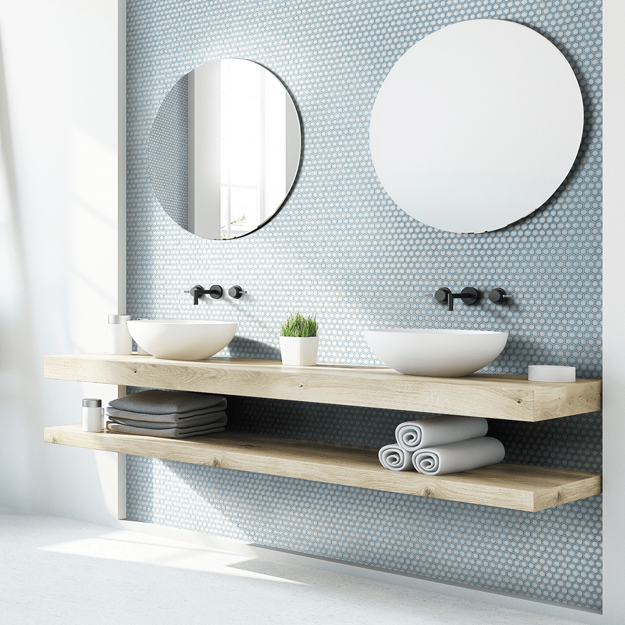 Hex Penny Rounds Bathroom Tiles