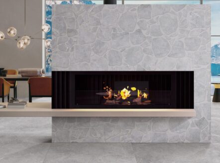 Enzo Cinder Crazy Pave Tiles On Fireplace