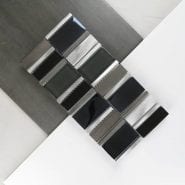 BLACK/OLIVE GLASS & BRUSHED ALUMINIUM MIX MOSAIC - Image 2