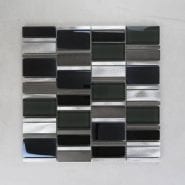 BLACK, OLIVE, GLASS & BRUSHED ALUMINIUM MIX MOSAIC TILE